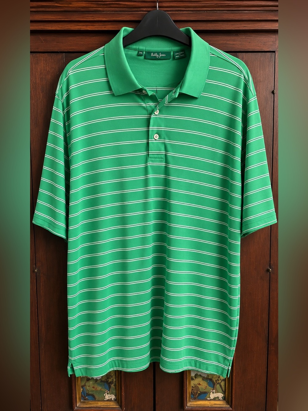 Bobby Jones Green Striped Polo Shirt XL 100%‎ Cotton Short Sleeve Golf Classic